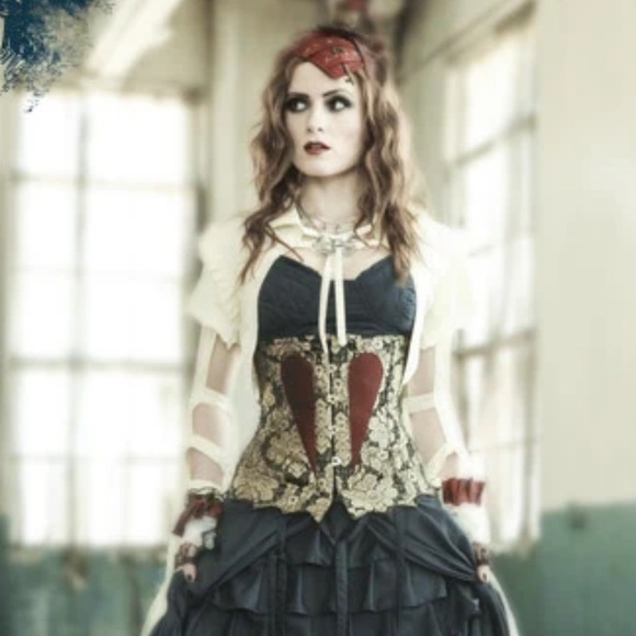 Heavy Red • Alice en Splendeur Dément - Gold & Red Brocade Heart Corset Sz Large - Picture 1 of 17